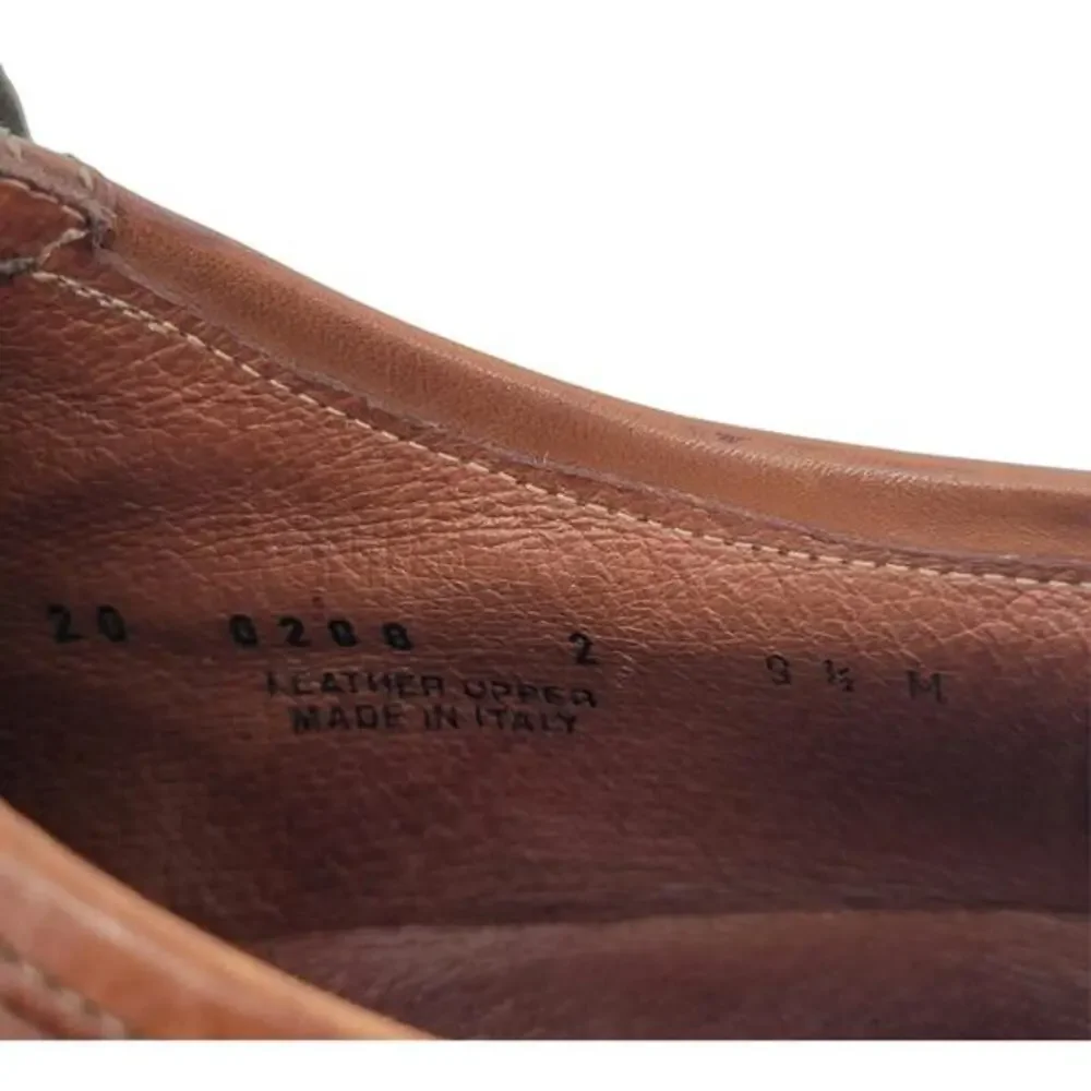 Johnston & Murphy Mens 9.5 Brown‎ Leather Oxford Dress Shoes Made In Italy